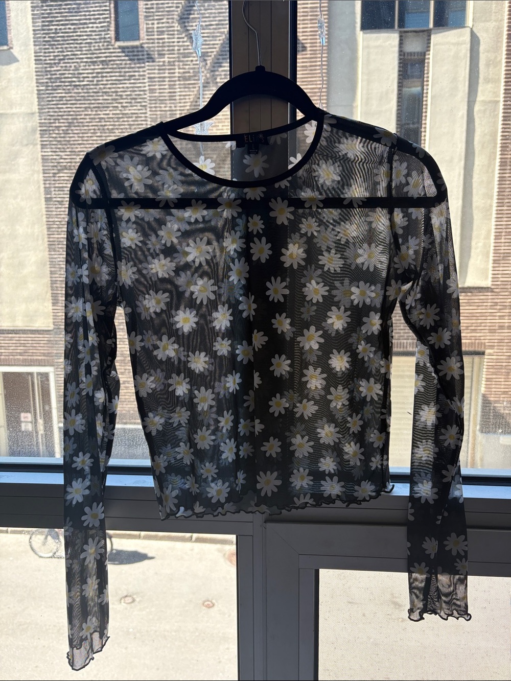 dELiA*s Black Sheer Daisy Mesh Long Sleeve Top